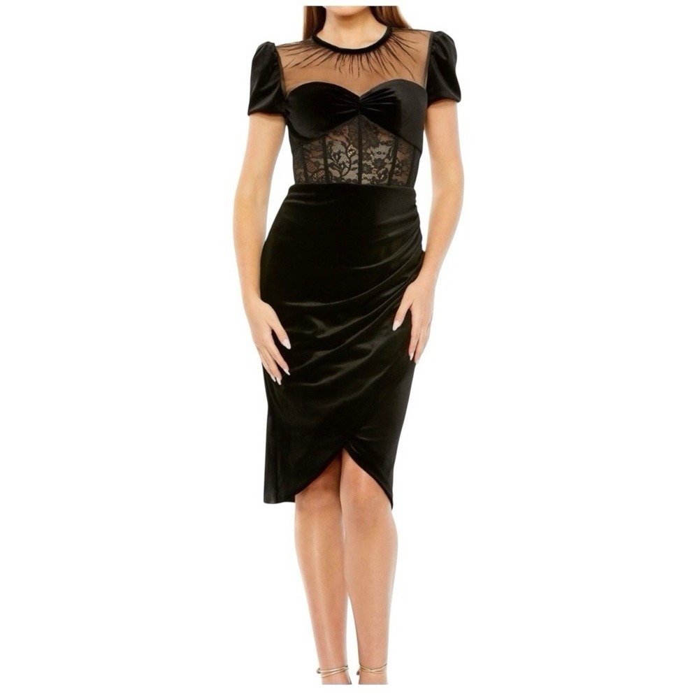 Mac Duggal 20742 Black Velvet Sweetheart Corset Tulip Hem Dress Size 10 $398